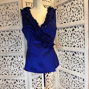 NWT Calvin Klein Royal Blue Ruffled Blouse Sz L